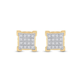 10kt Yellow Gold Men's Round Diamond Square Cluster Earrings 1/10 Cttw | Dazzling Gems - Splendid Jewellery