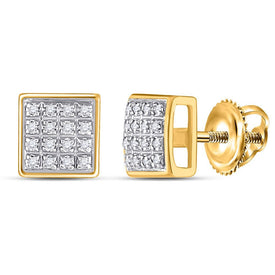 10kt Yellow Gold Men's Round Diamond Square Cluster Earrings 1/10 Cttw - Dazzling Sparkle for Stylish Men - Splendid Jewellery