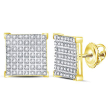 Load image into Gallery viewer, 10kt Yellow Gold Men&#39;s Round Diamond Square Cluster Earrings 1/3 Cttw - Luxurious Brilliance product  Top View from Splendid Jewellery