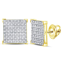 Load image into Gallery viewer, 10kt Yellow Gold Men&#39;s Round Diamond Square Cluster Earrings 1/3 Cttw - Luxurious Brilliance product Side View from Splendid Jewellery