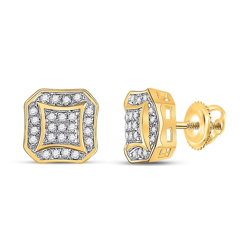10kt Yellow Gold Men's Round Diamond Square Cluster Earrings 1/6 Cttw - Luxurious Brilliance - Splendid Jewellery