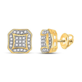 10kt Yellow Gold Men's Round Diamond Square Cluster Earrings 1/6 Cttw - Luxurious Brilliance - Splendid Jewellery