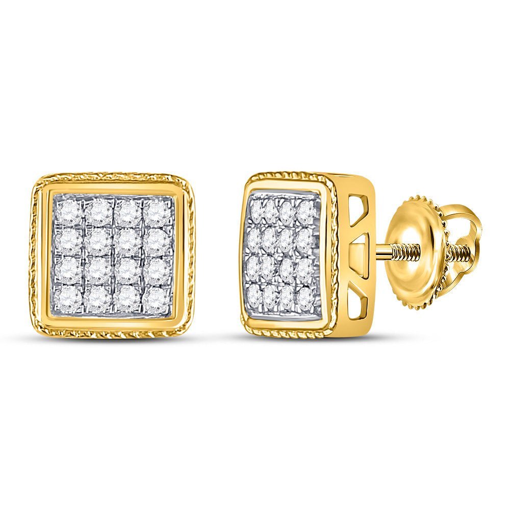 10kt Yellow Gold Men's Round Diamond Square Cluster Earrings - Captivating Brilliance - Splendid Jewellery