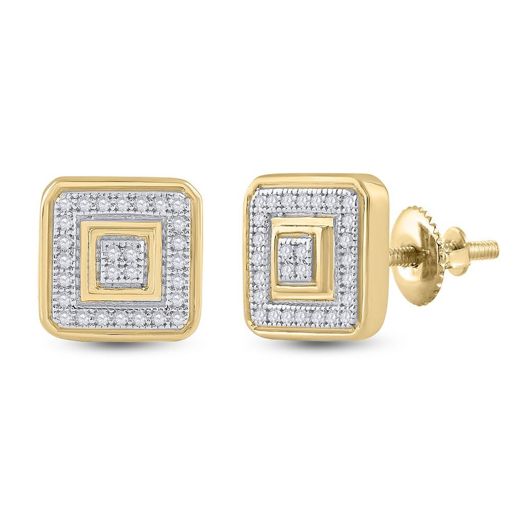 10kt Yellow Gold Men's Round Diamond Square Cluster Earrings - Dazzling Brilliance - Splendid Jewellery