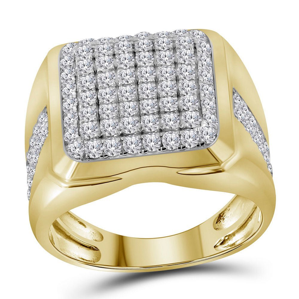 10kt Yellow Gold Men's Round Diamond Square Cluster Fashion Ring - 2 Cttw | Splendid Jewellery - Splendid Jewellery