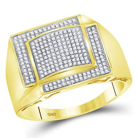 10kt Yellow Gold Mens Round Diamond Square Cluster Ring 1/2 Cttw | Exquisite Mens Diamond Cluster Ring in Yellow Gold - Splendid Jewellery