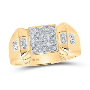 10kt Yellow Gold Men's Round Diamond Square Cluster Ring 1/4 Cttw - A Dazzling Statement of Masculine Elegance - Splendid Jewellery