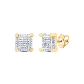 10kt Yellow Gold Men's Round Diamond Square Cluster Stud Earrings 1/6 Cttw | Sophisticated Brilliance product  Top View from Splendid Jewellery