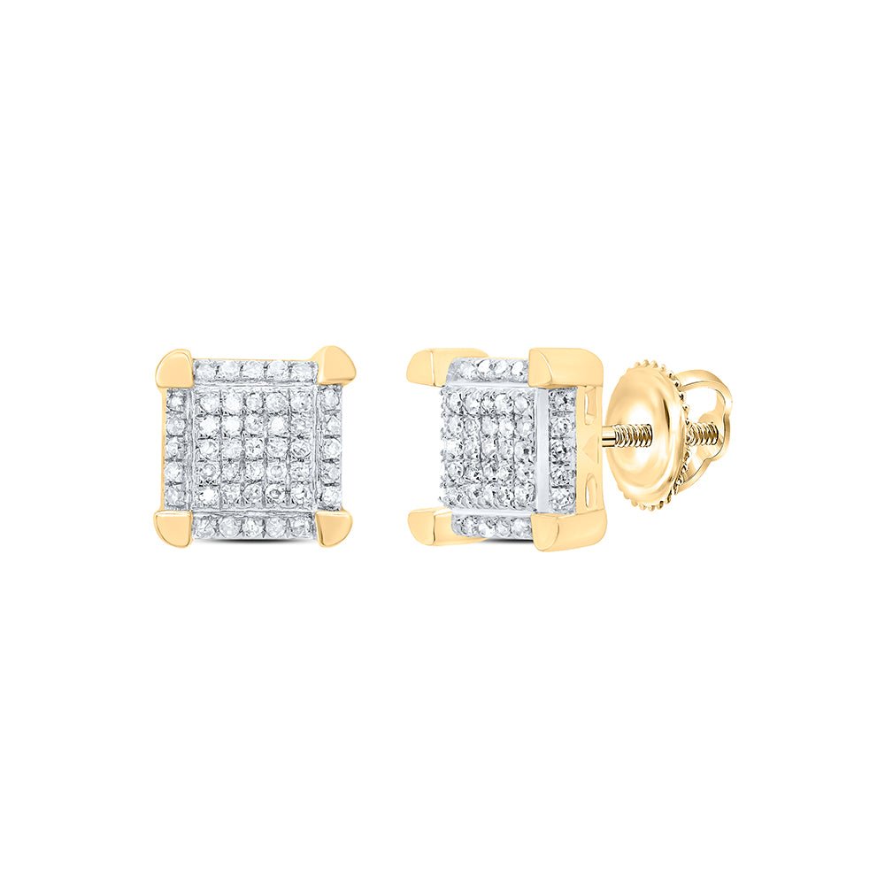 10kt Yellow Gold Men's Round Diamond Square Cluster Stud Earrings 1/6 Cttw | Sophisticated Brilliance - Splendid Jewellery