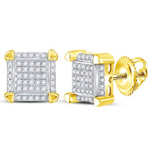 Load image into Gallery viewer, 10kt Yellow Gold Men&#39;s Round Diamond Square Cluster Stud Earrings 1/6 Cttw | Sophisticated Brilliance product Side View from Splendid Jewellery