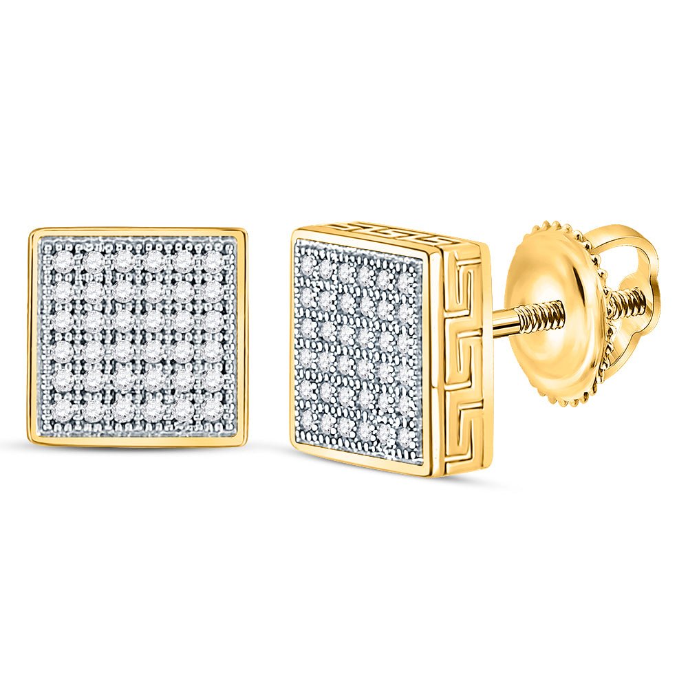 10kt Yellow Gold Men's Round Diamond Square Cluster Stud Earrings - A Dazzling Addition to Your Style - Splendid Jewellery