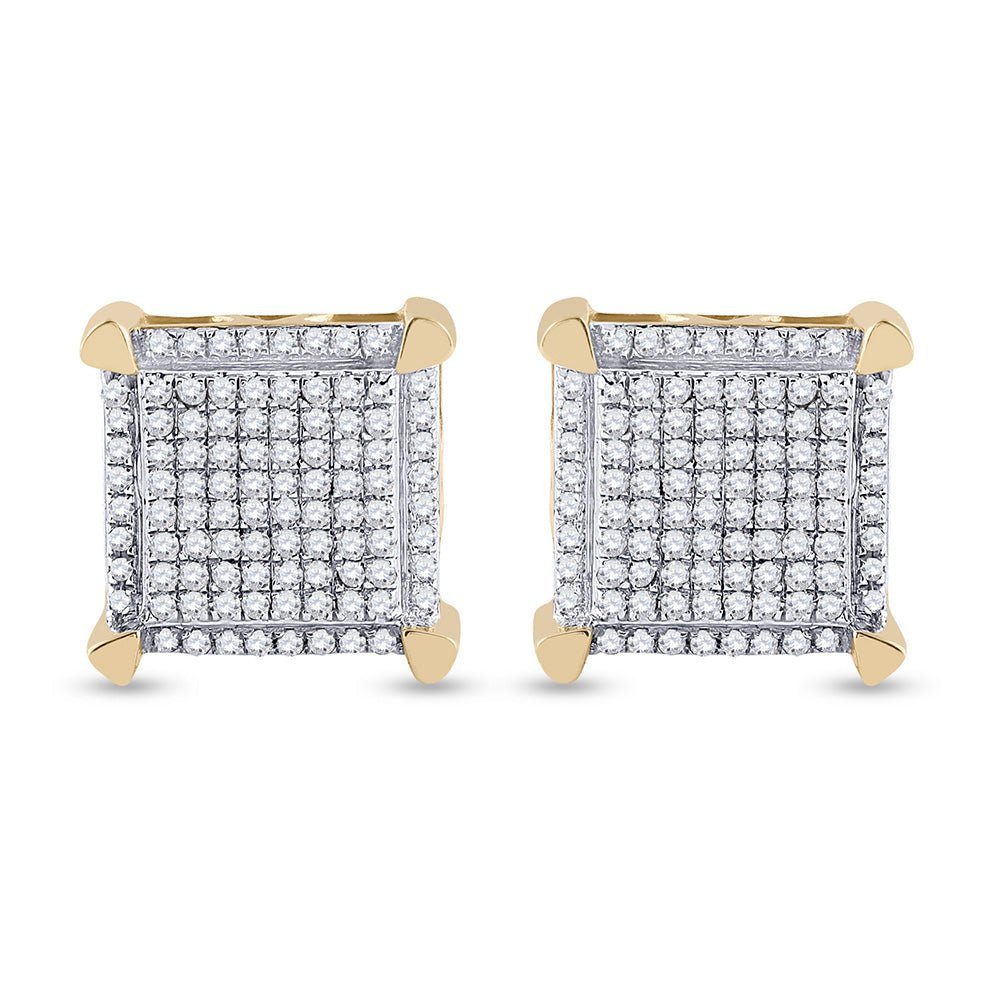10kt Yellow Gold Men's Round Diamond Square Earrings - 1/3 Cttw | Luxurious Diamond Studs - Splendid Jewellery