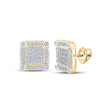 Load image into Gallery viewer, 10kt Yellow Gold Men&#39;s Round Diamond Square Earrings - 1/4 Cttw | Exquisite Jewelry product  Top View from Splendid Jewellery
