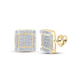 10kt Yellow Gold Men's Round Diamond Square Earrings - 1/4 Cttw | Exquisite Jewelry product  Top View from Splendid Jewellery