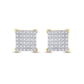 10kt Yellow Gold Men's Round Diamond Square Earrings - 1/5 Cttw | Striking Geometric Brilliance - Splendid Jewellery