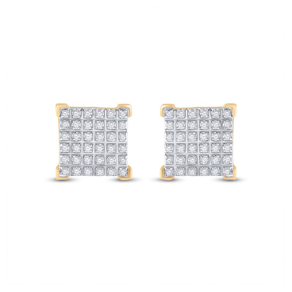 10kt Yellow Gold Men's Round Diamond Square Earrings - 1/5 Cttw | Striking Geometric Brilliance - Splendid Jewellery