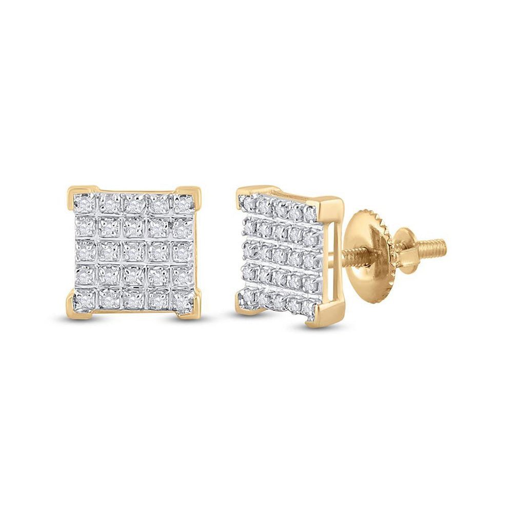 10kt Yellow Gold Men's Round Diamond Square Earrings - A Dazzling Addition to Your Collection - Splendid Jewellery