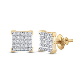 10kt Yellow Gold Men's Round Diamond Square Earrings - A Dazzling Addition to Your Collection - Splendid Jewellery