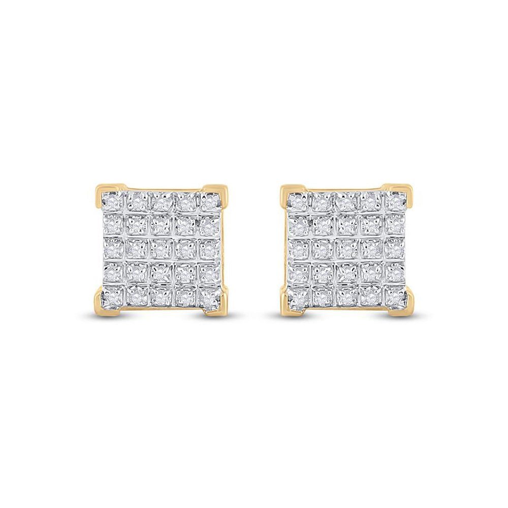 10kt Yellow Gold Men's Round Diamond Square Earrings - A Dazzling Addition to Your Collection - Splendid Jewellery