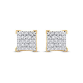 10kt Yellow Gold Men's Round Diamond Square Earrings - A Dazzling Addition to Your Collection - Splendid Jewellery