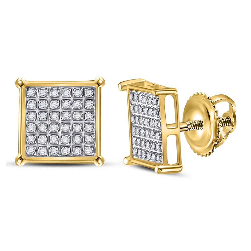 10kt Yellow Gold Men's Round Diamond Square Earrings - Captivating Brilliance - Splendid Jewellery