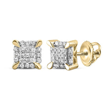 Load image into Gallery viewer, 10kt Yellow Gold Men's Round Diamond Square Earrings - Elegant Sparkle for Him - Splendid Jewellery