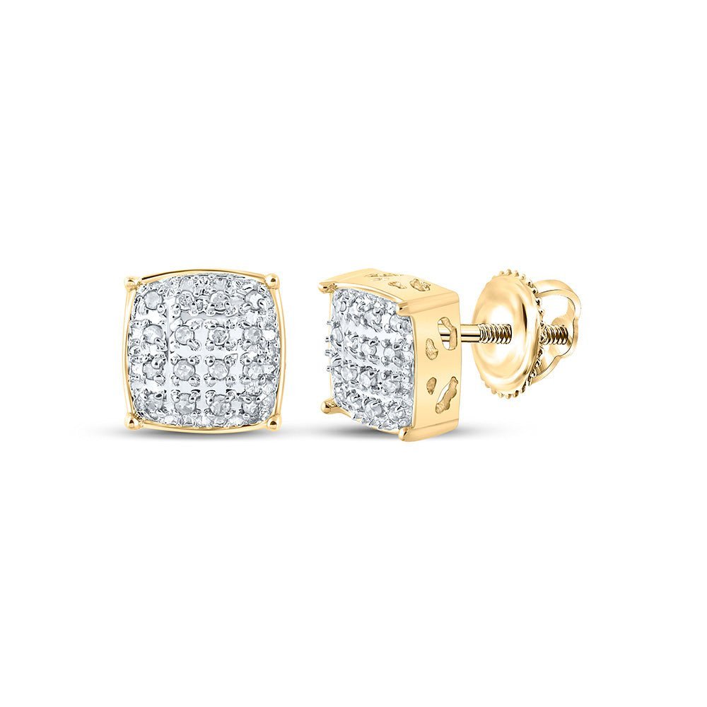 10kt Yellow Gold Men's Round Diamond Square Earrings - Exquisite Brilliance - Splendid Jewellery
