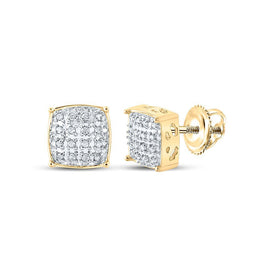 10kt Yellow Gold Men's Round Diamond Square Earrings - Exquisite Brilliance - Splendid Jewellery