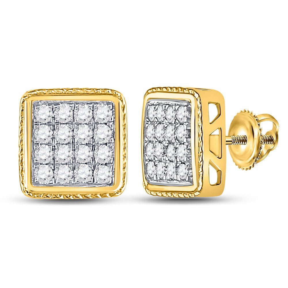 10kt Yellow Gold Men's Round Diamond Square Earrings - Luxurious Brilliance - Splendid Jewellery