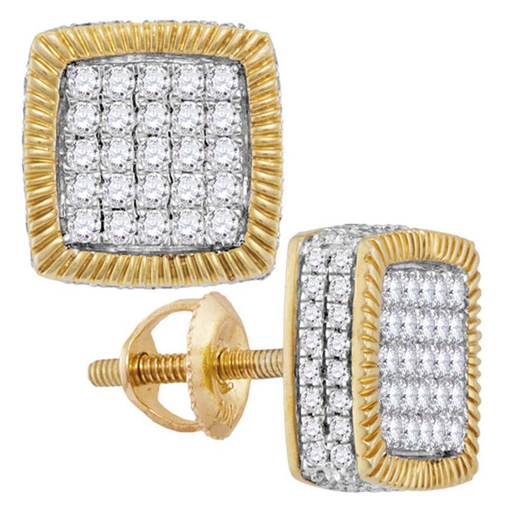 10kt Yellow Gold Men's Round Diamond Square Fluted Cluster Earrings - 7/8 Cttw | Exquisite Brilliance - Splendid Jewellery
