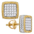 10kt Yellow Gold Men's Round Diamond Square Fluted Cluster Earrings - 7/8 Cttw | Exquisite Brilliance - Splendid Jewellery