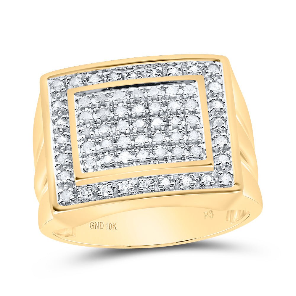 10kt Yellow Gold Men's Round Diamond Square Frame Cluster Ring - Captivating Brilliance - Splendid Jewellery