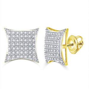 10kt Yellow Gold Men's Round Diamond Square Kite Cluster Stud Earrings 1/3 Cttw | Radiant Brilliance - Splendid Jewellery