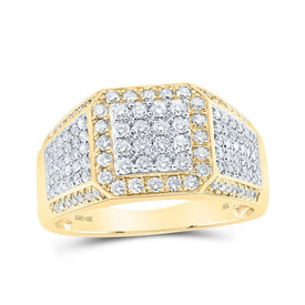 10kt Yellow Gold Men's Round Diamond Square Ring - 1 Cttw | Splendid Jewellery - Splendid Jewellery