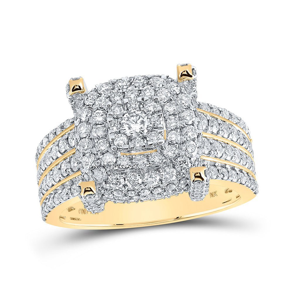 10kt Yellow Gold Mens Round Diamond Square Ring 2 - 3/4 Cttw | Luxurious Gentlemen's Sparkling Jewel - Splendid Jewellery