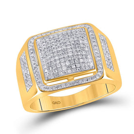 10kt Yellow Gold Mens Round Diamond Square Ring 3/4 Cttw | Exquisite Men's Jewelry - Splendid Jewellery