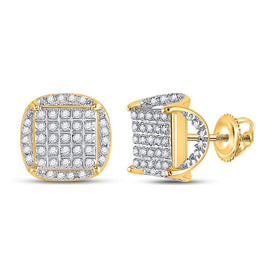 10kt Yellow Gold Men's Round Diamond Square Stud Earrings 1/3 Cttw - Luxurious Brilliance - Splendid Jewellery