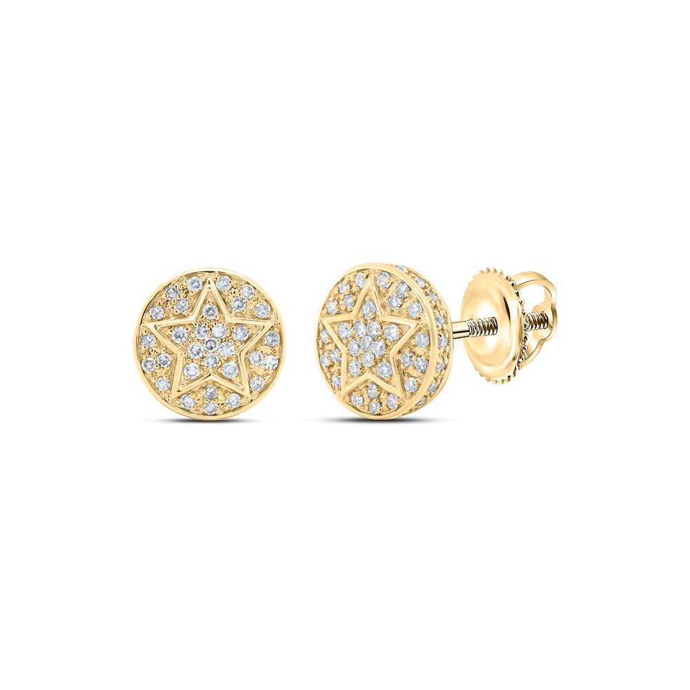10kt Yellow Gold Men's Round Diamond Star Earrings - Shimmering Stellar Studs - Splendid Jewellery