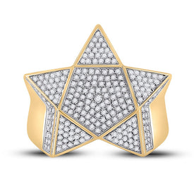 10kt Yellow Gold Men's Round Diamond Star Statement Ring 1 Cttw | Stellar Elegance product Top View from Splendid Jewellery