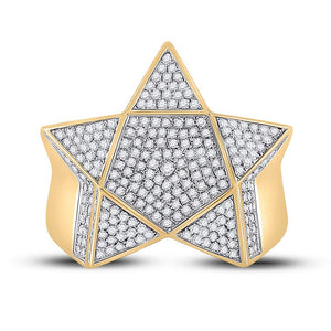 10kt Yellow Gold Men's Round Diamond Star Statement Ring 1 Cttw | Stellar Elegance - Splendid Jewellery