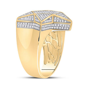 10kt Yellow Gold Men's Round Diamond Star Statement Ring 1 Cttw | Stellar Elegance - Splendid Jewellery