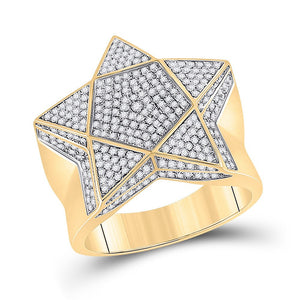 10kt Yellow Gold Men's Round Diamond Star Statement Ring 1 Cttw | Stellar Elegance - Splendid Jewellery