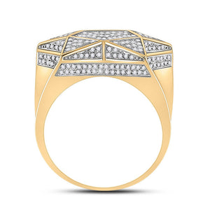 10kt Yellow Gold Men's Round Diamond Star Statement Ring 1 Cttw | Stellar Elegance - Splendid Jewellery