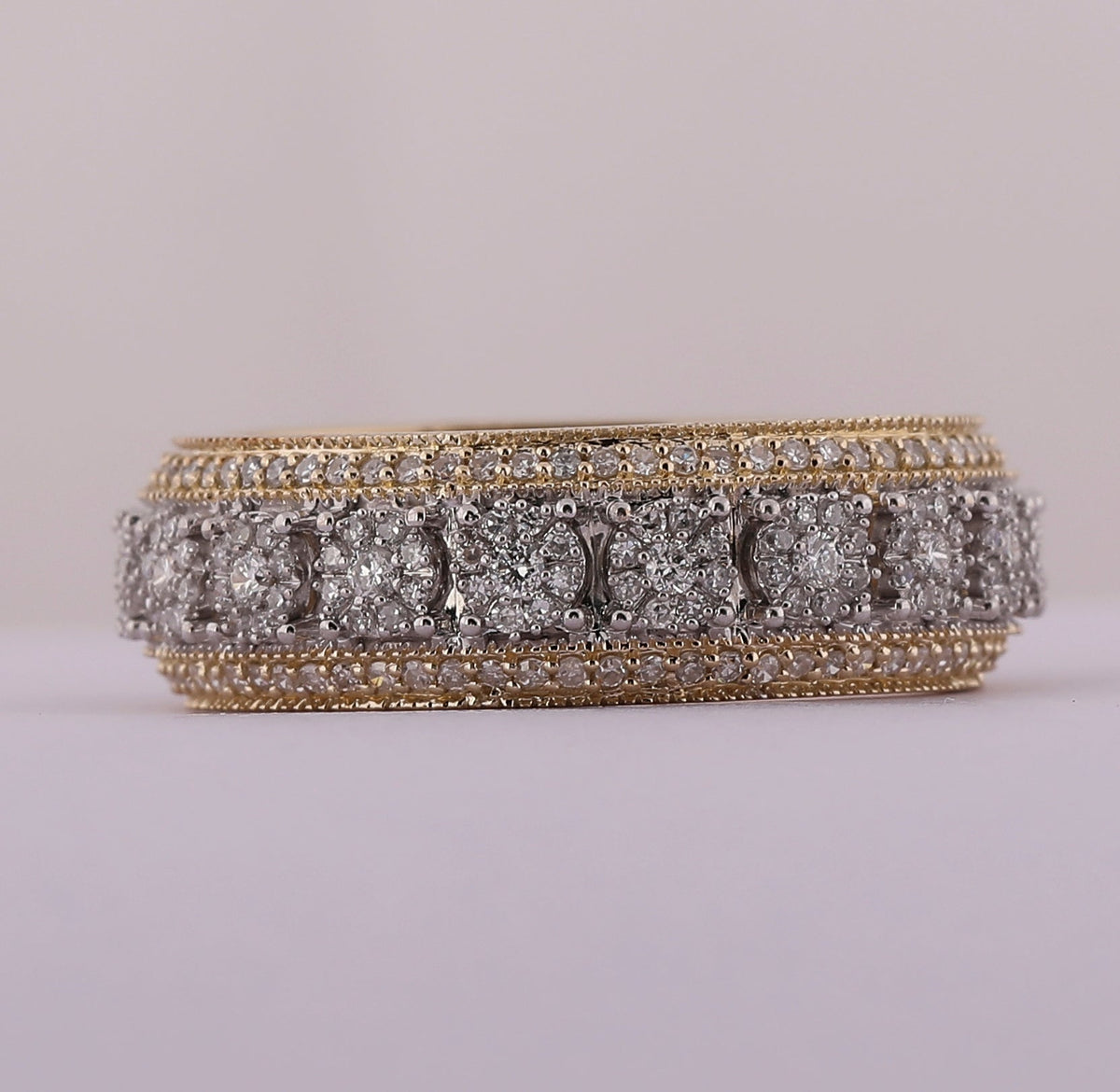 10kt Yellow Gold Men's Round Diamond Statement Cluster Band Ring - 1 - 1/4 Cttw | Splendid Jewellery - Splendid Jewellery