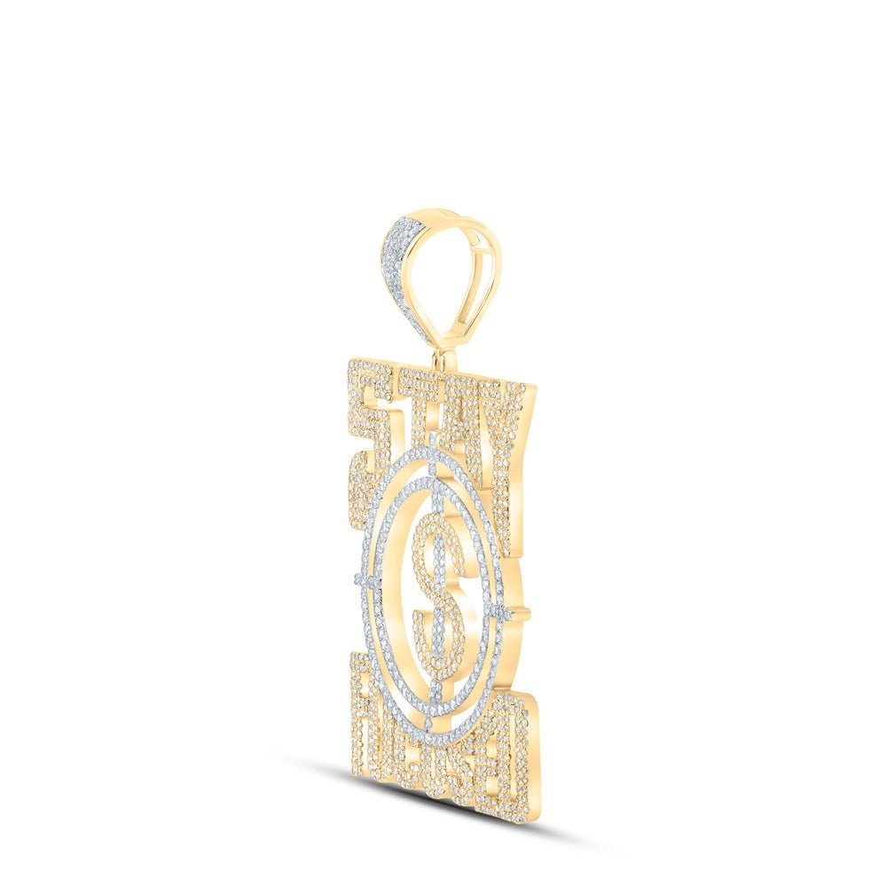 10kt Yellow Gold Men's Round Diamond Stay Focused Charm Pendant - 2 - 3/4 Cttw - Splendid Jewellery