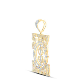 10kt Yellow Gold Men's Round Diamond Stay Focused Charm Pendant - 2 - 3/4 Cttw - Splendid Jewellery