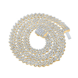 10kt Yellow Gold Mens Round Diamond Straight Cuban 18 - inch Link Chain Necklace - Exquisite Brilliance - Splendid Jewellery