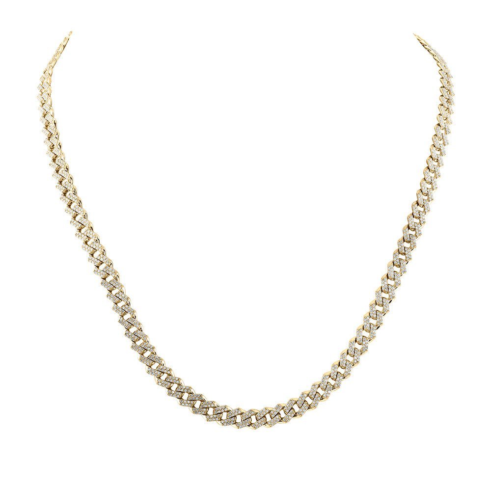 10kt Yellow Gold Men's Round Diamond Straight Cuban Link Chain Necklace - 5 Cttw | Splendid Jewellery - Splendid Jewellery