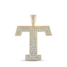 10kt Yellow Gold Men's Round Diamond T Initial Letter Charm Pendant - 1 - 1/2 Cttw - Splendid Jewellery