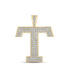 10kt Yellow Gold Men's Round Diamond T Initial Letter Charm Pendant - 1 - 1/2 Cttw - Splendid Jewellery